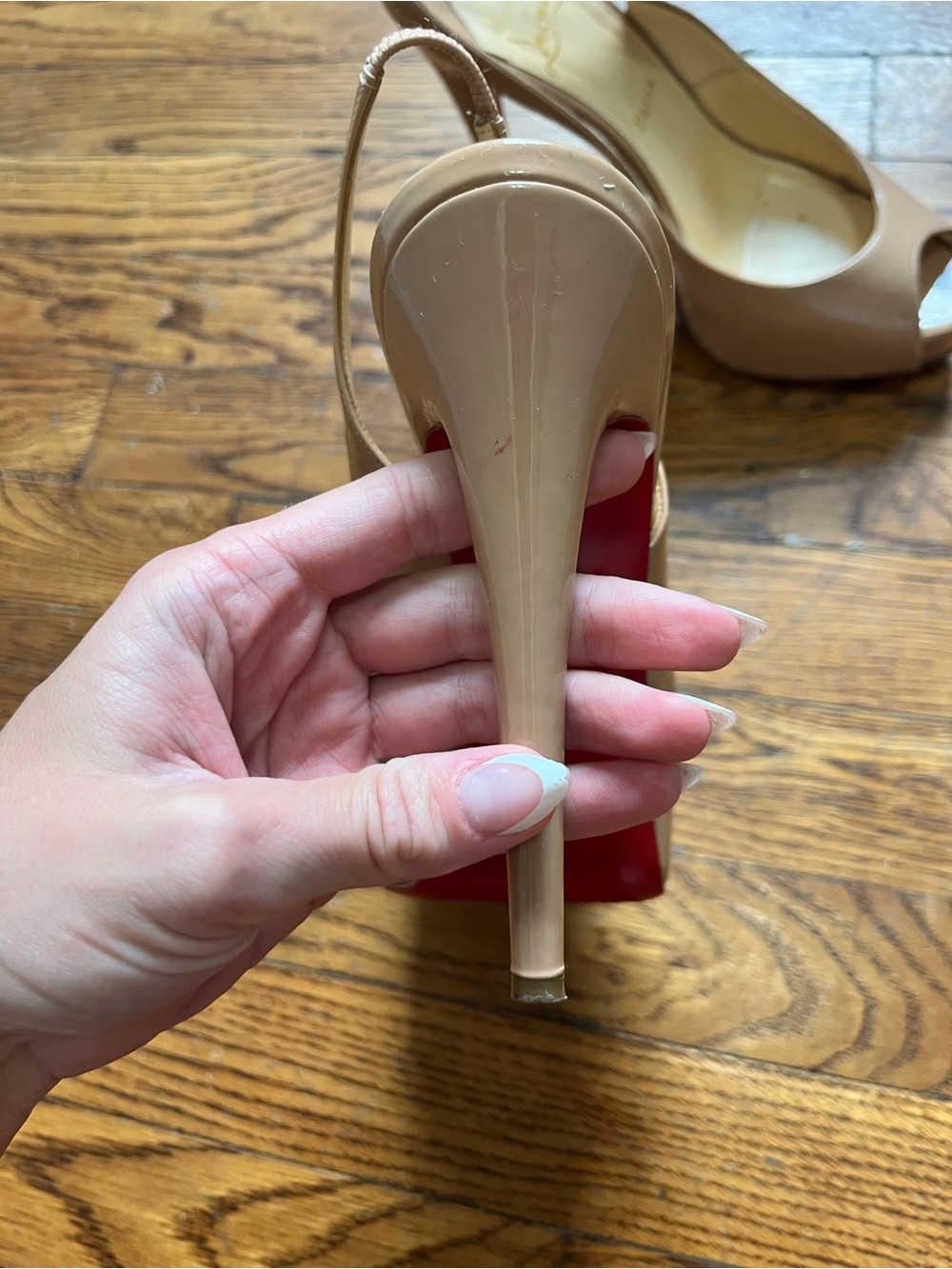 Christian Louboutin Nude Patent Peep-Toe Slingback Pumps - Picture 6 of 10